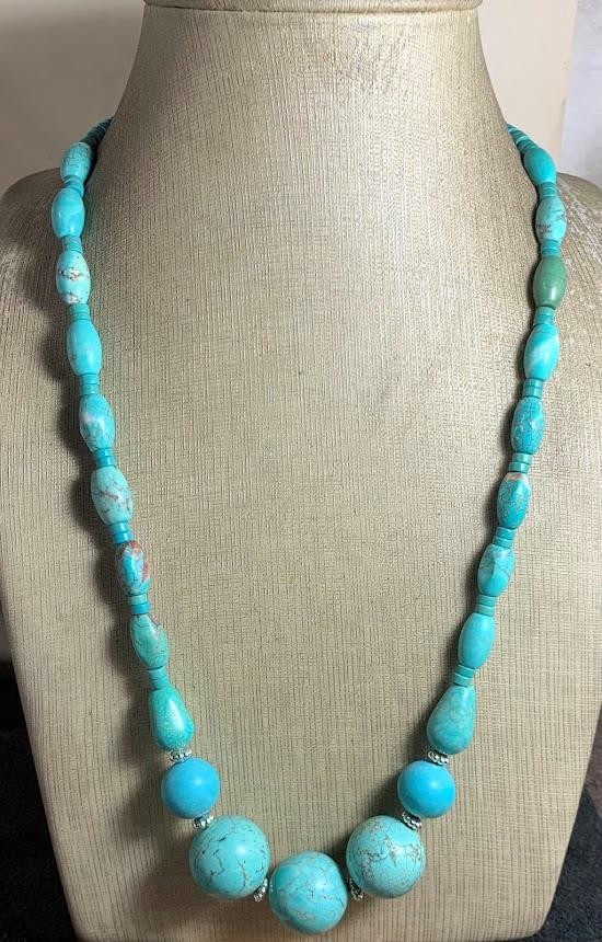 Southwestern turquoise color Howlite bead necklace/23″(t354b-w3)