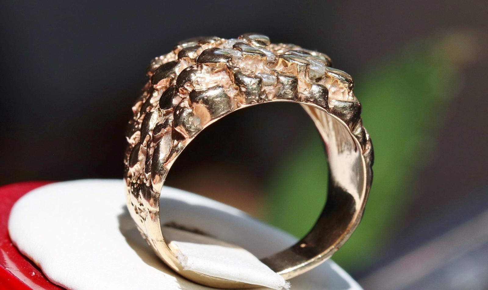 14k yellow gold ring 0.40ct diamond nugget size 9 vintage handmade 14.2gr N3003A