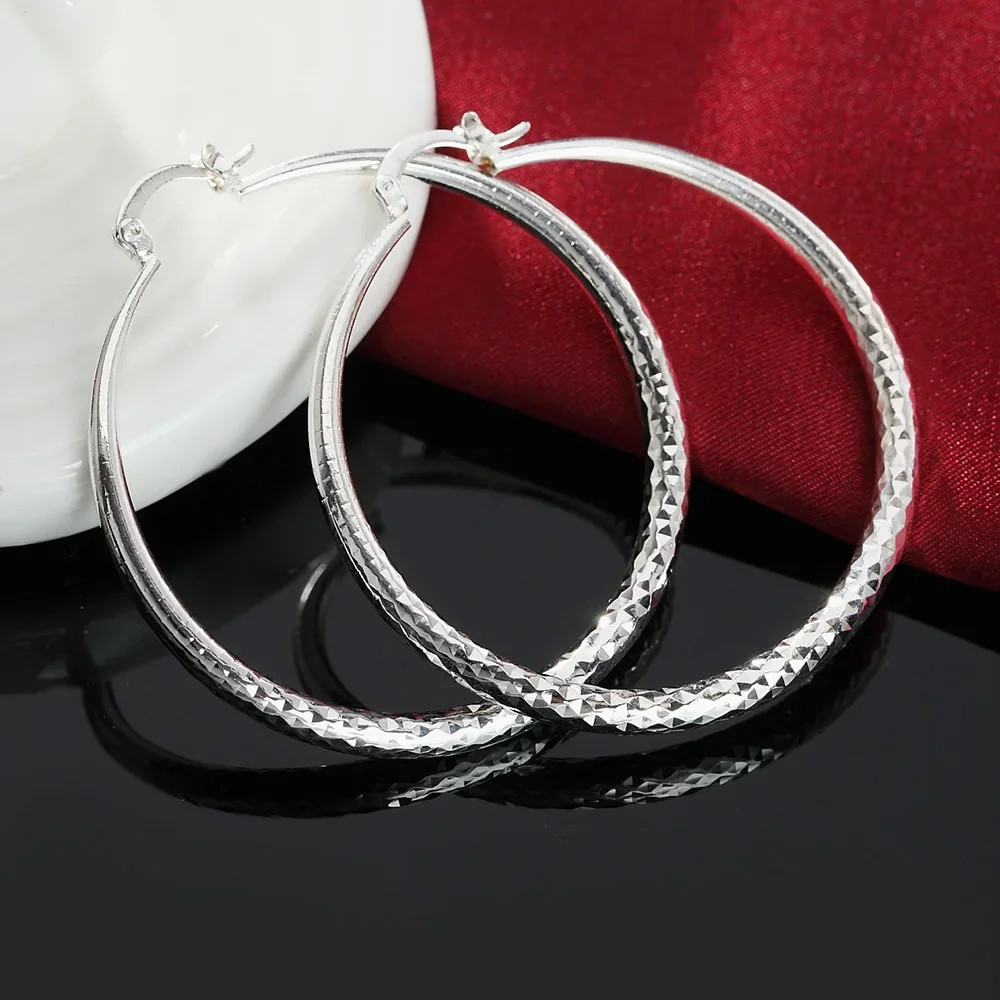 925 Sterling Silver 5cm Hoop Earrings Women Charm Wedding Fashion Jewelry