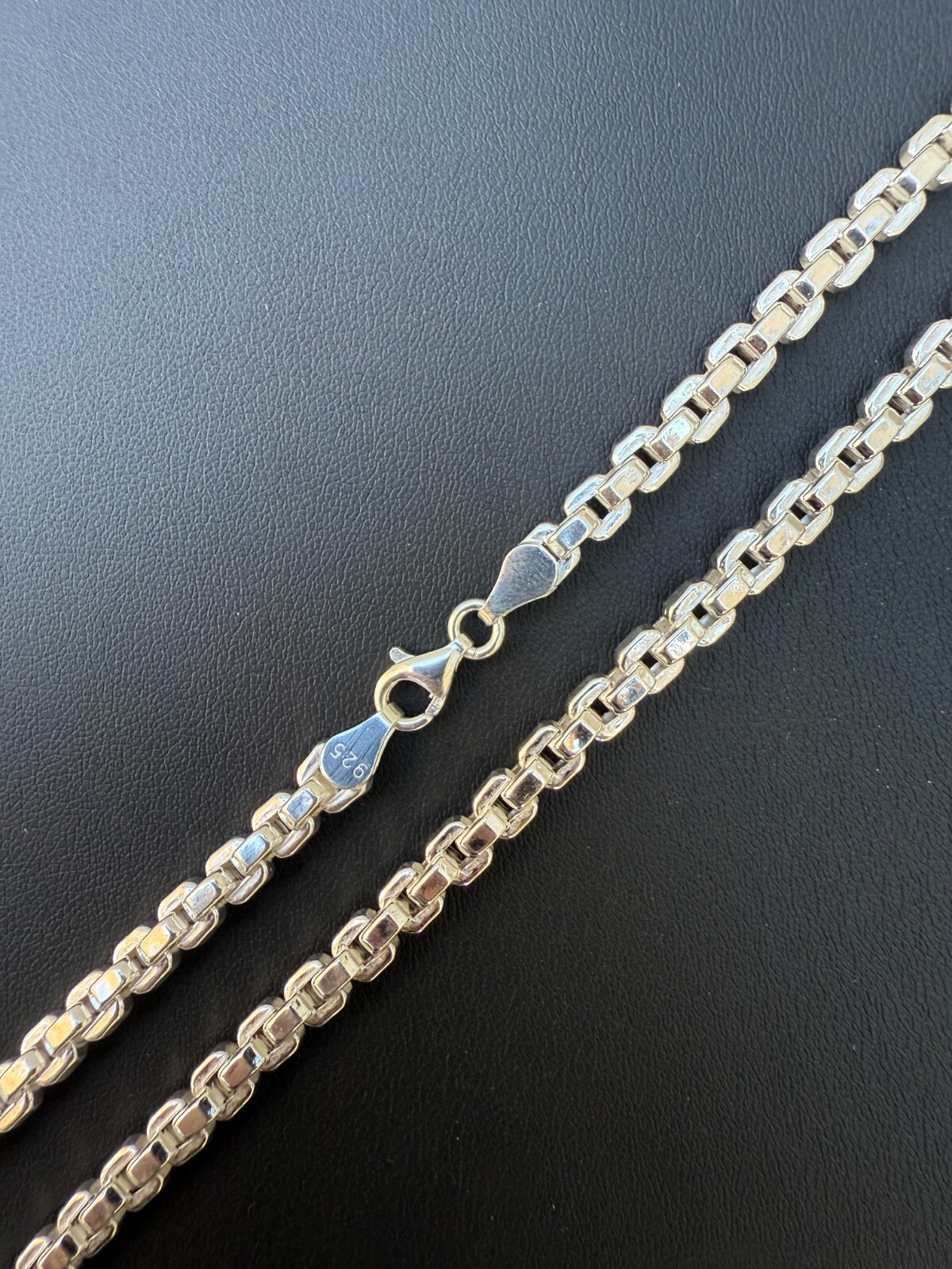 Real 925 Sterling Silver 5mm Men’s Puff Box Rolo Hermes Link Chain Necklace