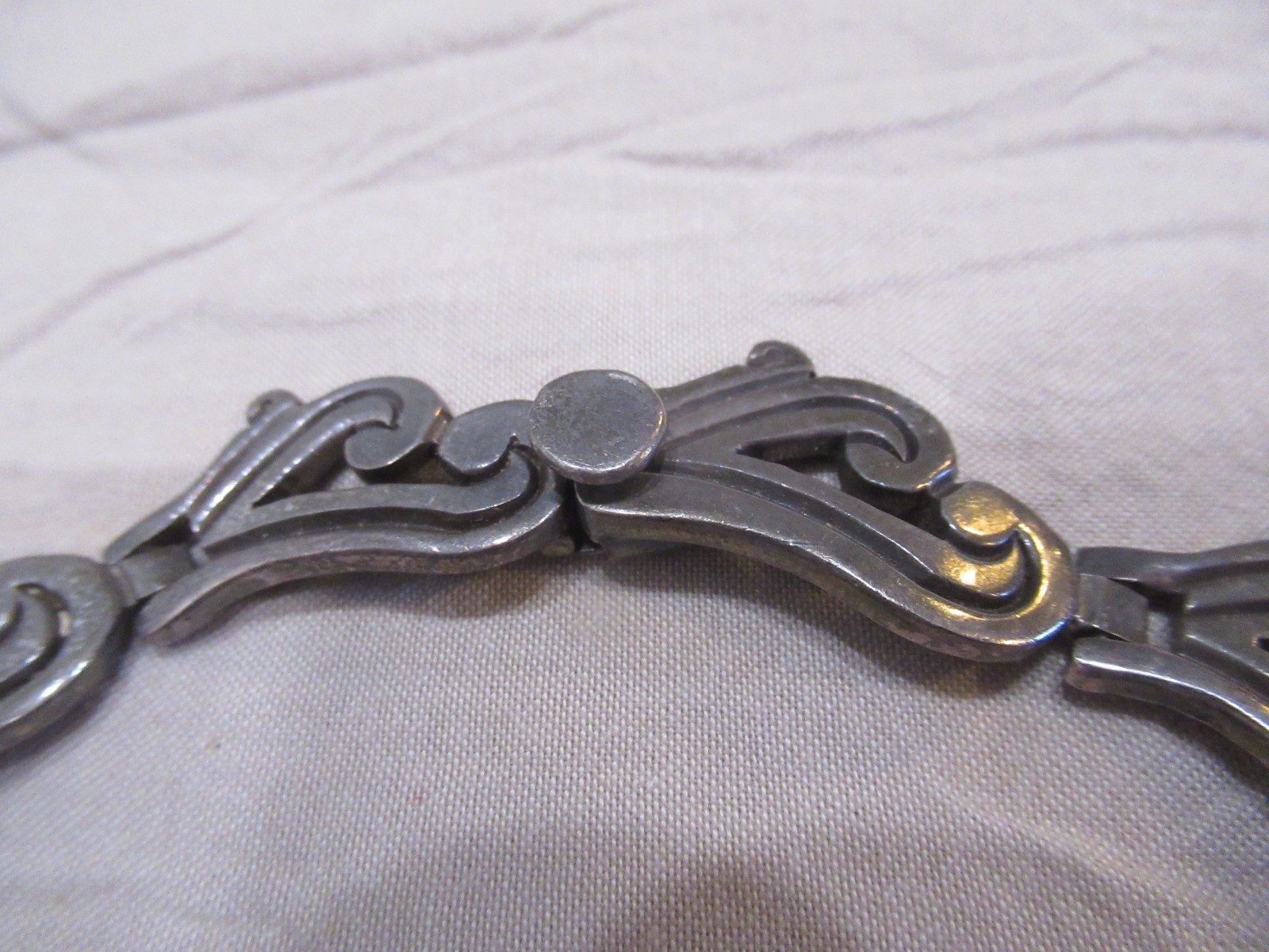 Vintage Mexico Sterling Silver Taxco Heavy Swirl Link Necklace & BRACELET 140g