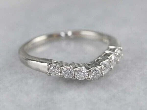 Real Moissanite 3.50Ct Round Cut Curved Wedding Band Ring 14K White Gold Plated