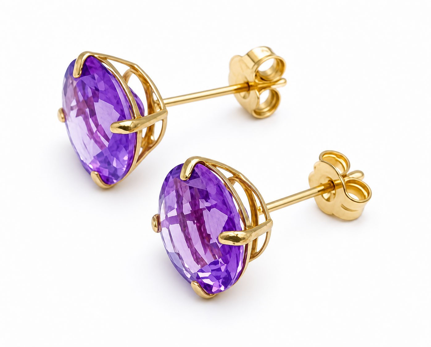 GENUINE 4.90 Cts AMETHYST STUD EARRINGS 14K YELLOW GOLD – FREE APPRAISAL – NWT