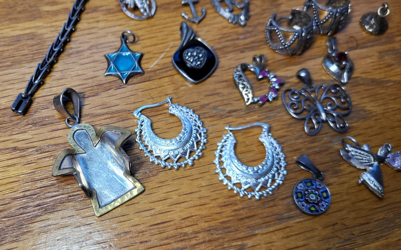 70+grams 22 Pices MARKED 925,SILVER EARRING,PENDANTS, BRACELET.WEARABLE,SELLABLE