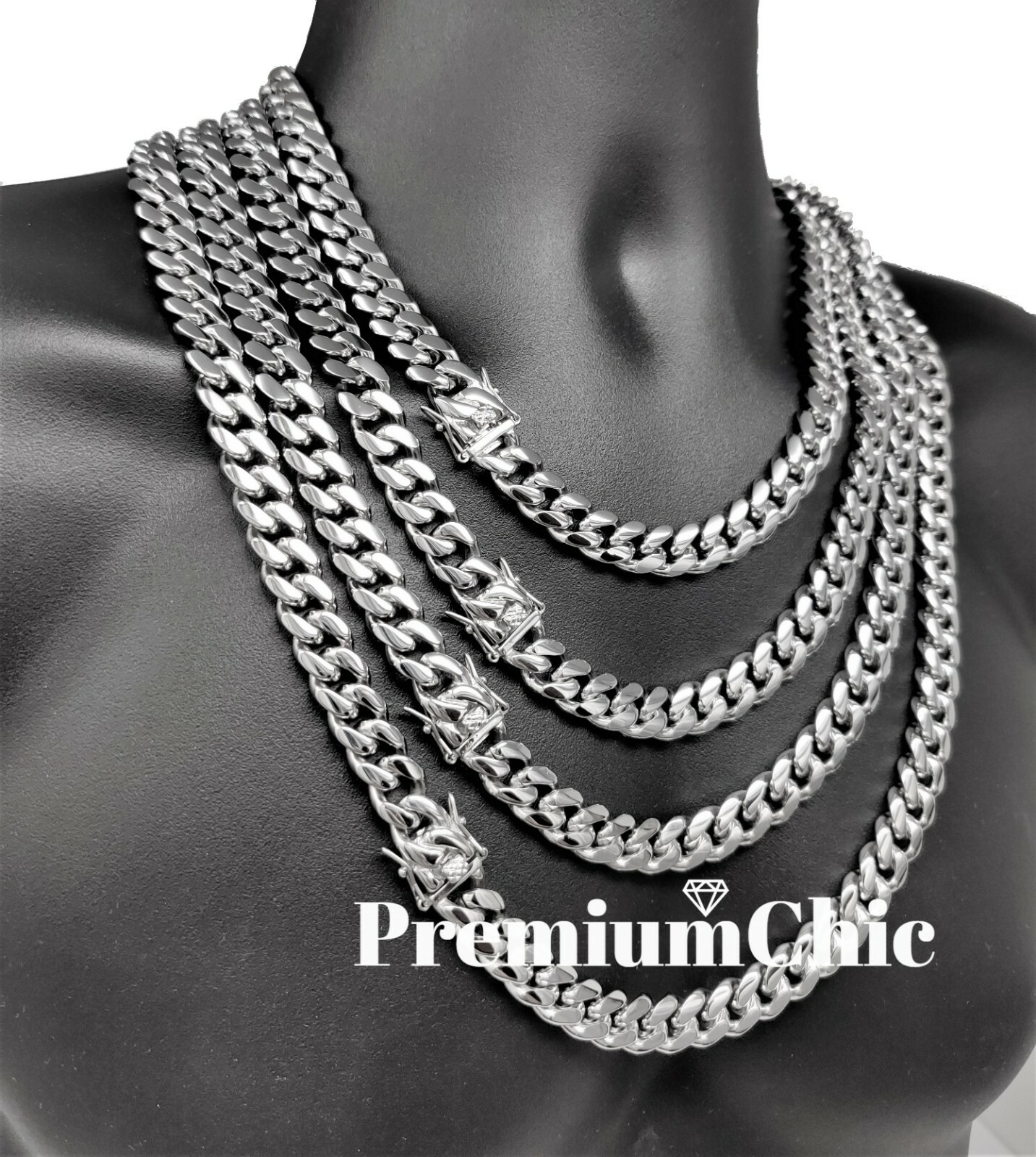 COMBO SET Miami Cuban Necklace & Bracelet Solid Stainless Steel Hip Hop Jewelry