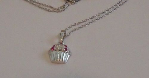925 STERLING SILVER CUPCAKE PENDANT NECKLACE W/ ACCENTS / SIZE 17MM BY 9MM