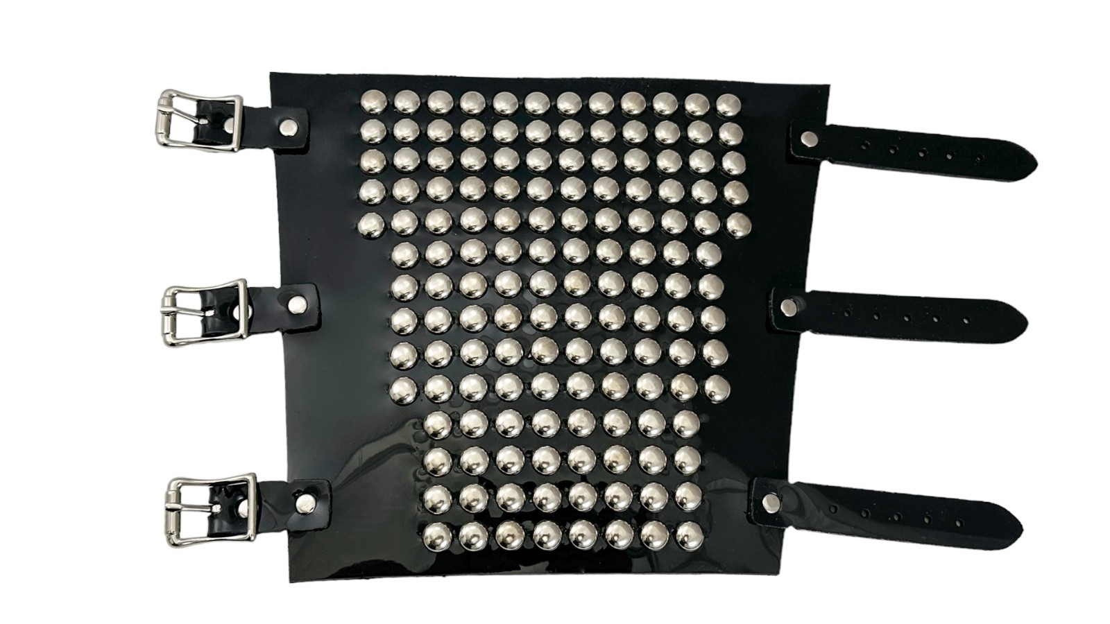 14 ROW ROUND STUD GAUNTLET BRACER WITH BUCKLE PVC VINYL PUNK THRASH METAL USA