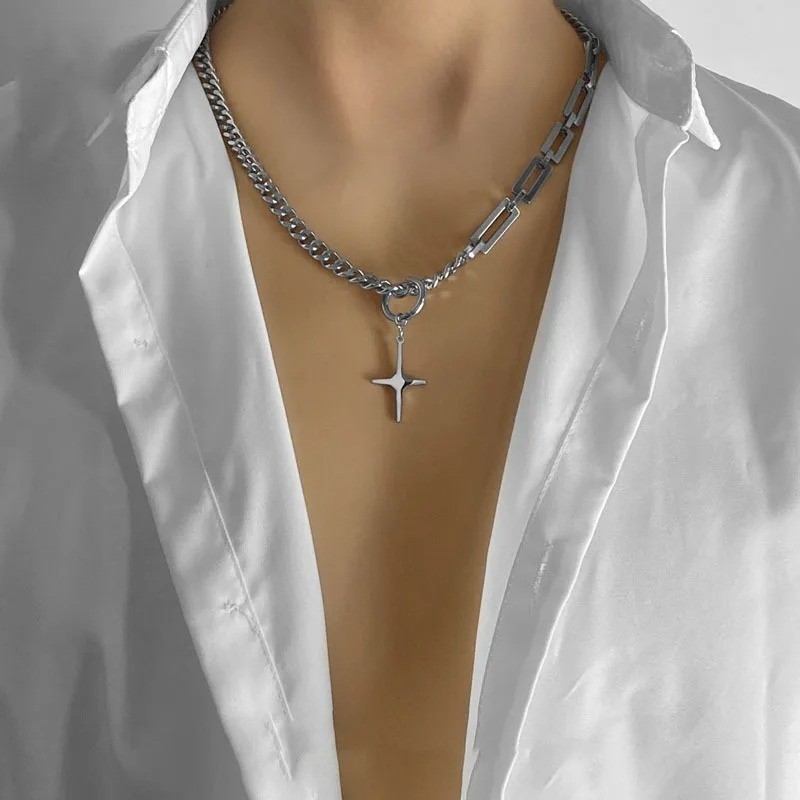 316L Stainless Steel Black Tag Pendant Necklace Curb Paperclip Chain