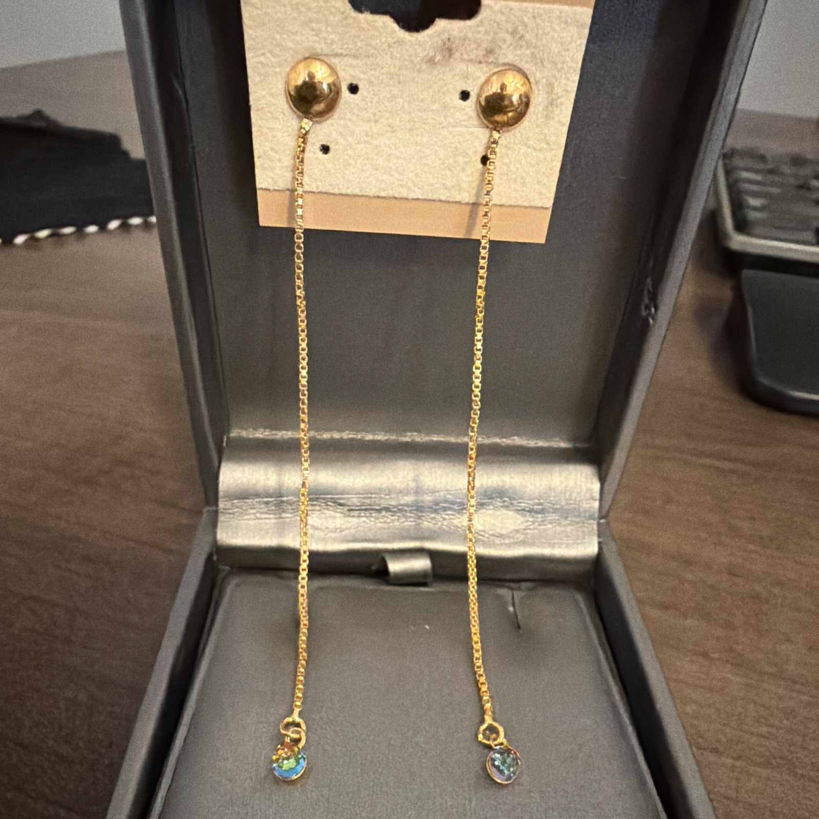 Gold filled Round Multicolor Crystal Bezel Dangle/Drop Earrings, Butterfly, Lobe
