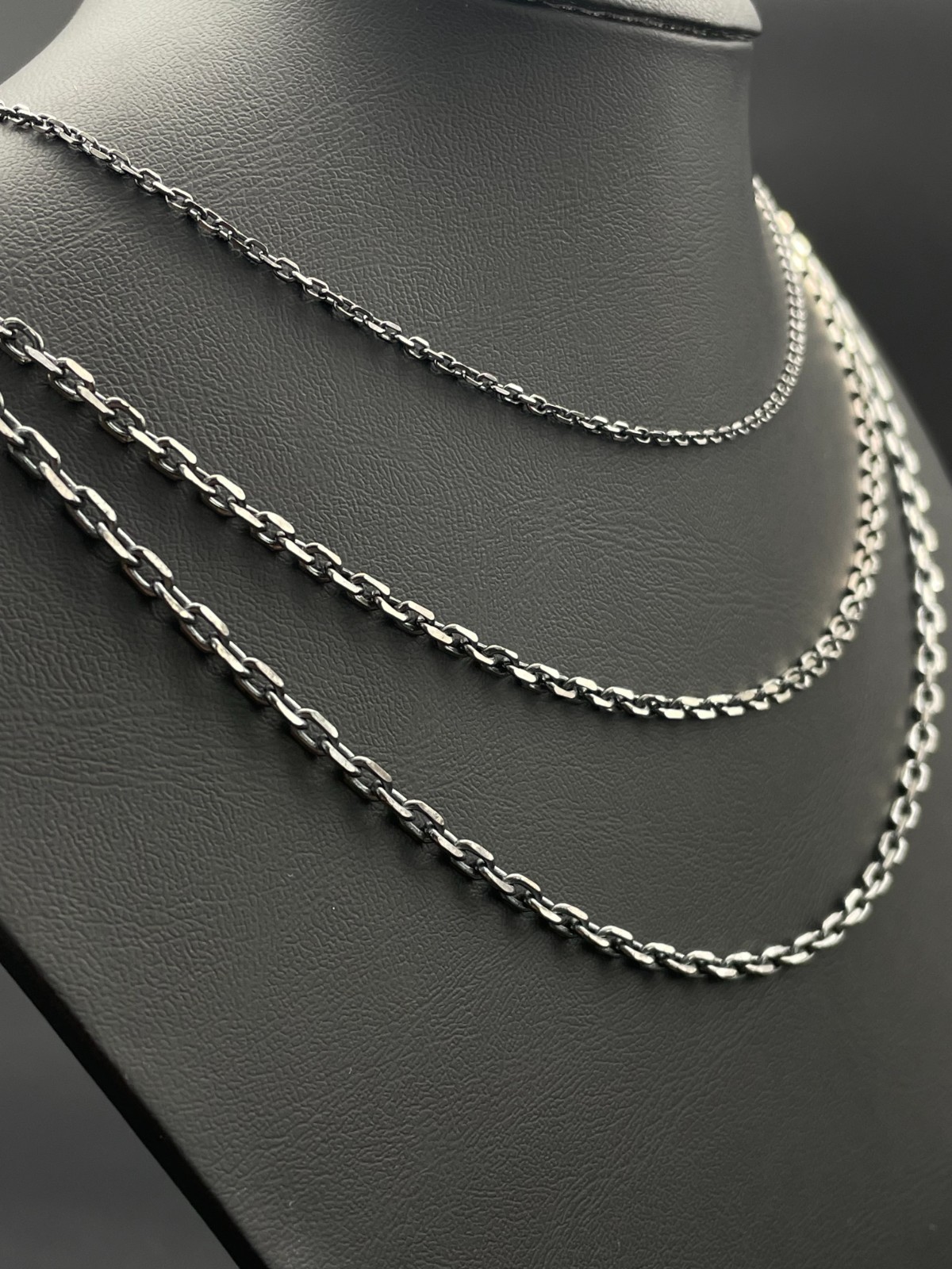 925 Sterling Silver Oxidized Anchor Cable Link Chain Necklace, Black Design Gift