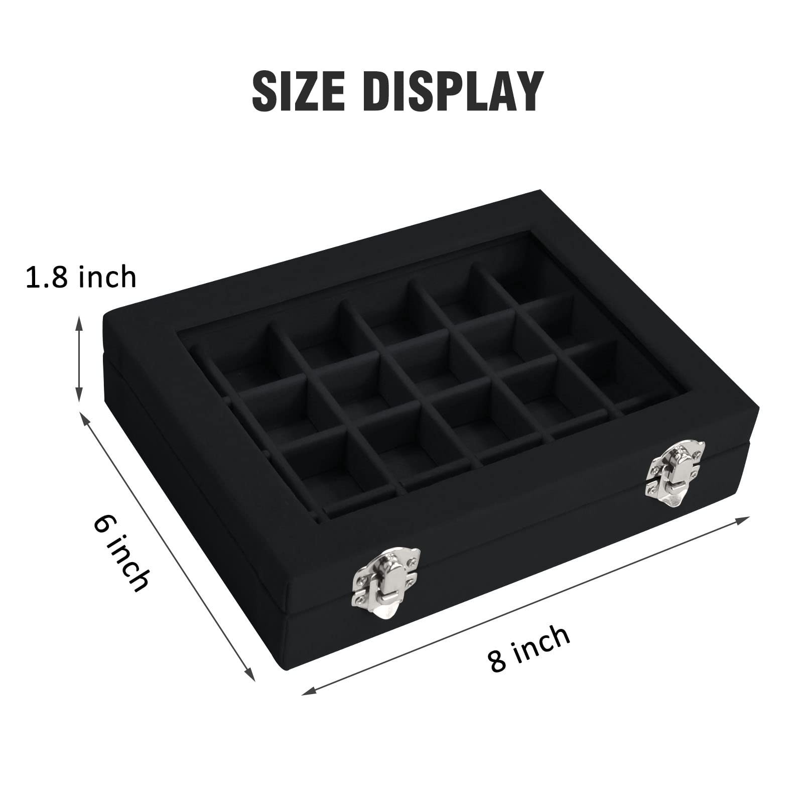 Velvet Jewelry Box 24 Grid Ring Display 24 Grid, Black