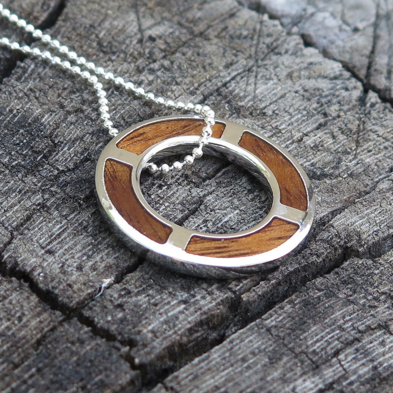 Koa Wood Hawaiian Jewelry Scroll Silver Rhodium Plated Brass Pendant BRP1001