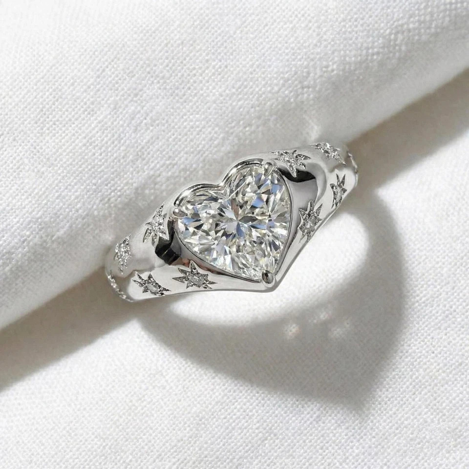 3 Ct IGI Heart F-VS1 Lab Grown Diamond Women Engagement Gift Ring 14k White Gold