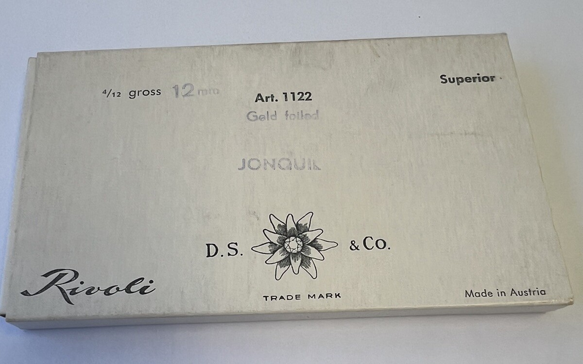 VINTAGE 12MM JONQUIL D.S CO RIVOLI GOLD FOILED POINTED BACK 48 PCs GLASS
