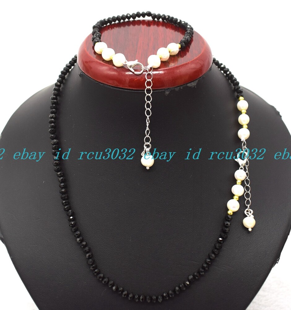 Faceted 2x4mm Multicolor Roundelle Gems & White Pearl Necklace Bracelet Set