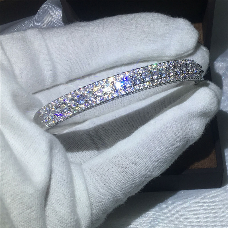 3.25 TCW Round Cut Moissanite 3-Rows Bangle Bracelet In 14k White Gold Plated