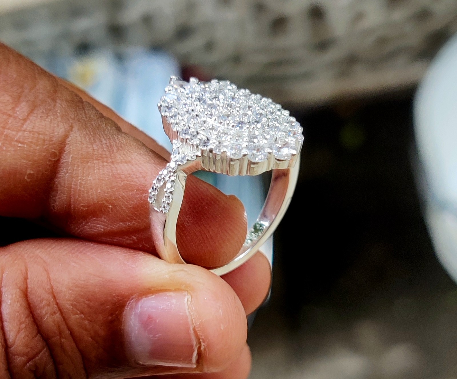 1.50Ct Oval Lab-Created Diamond Cluster Engagement Ring 14K White Gold Plated