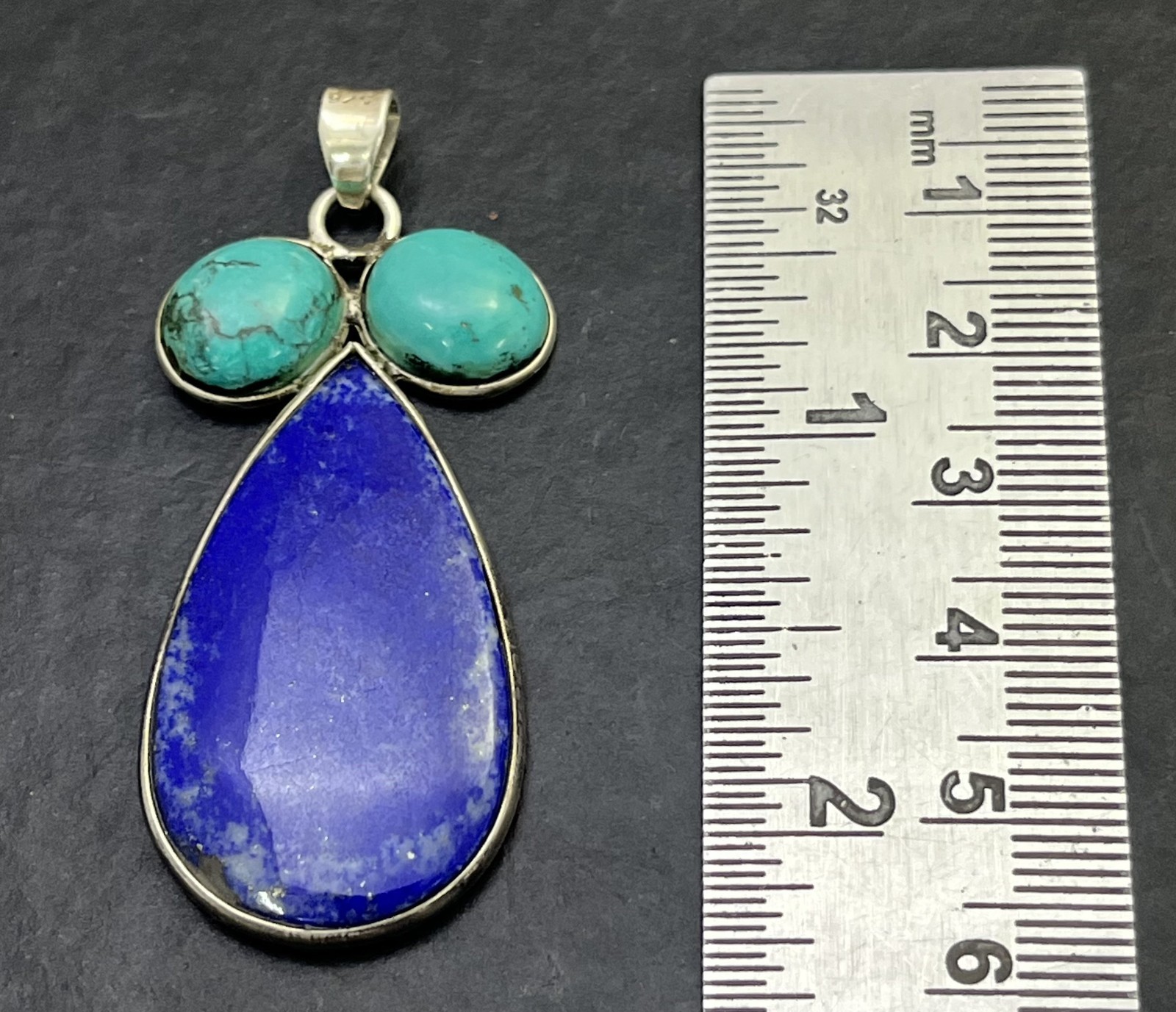 Natural Lapis Lazuli Turquoise Pendant 925 Sterling Silver Boho Handmade Jewelry