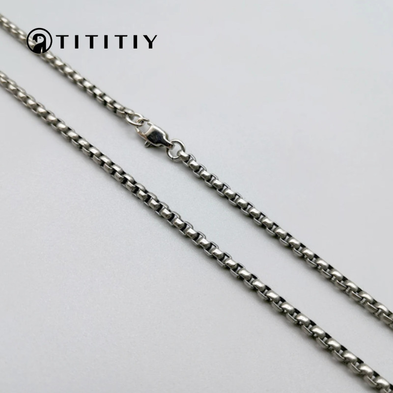 Pure Titanium Box Chain Necklace 3mm Unisex Anti Allergy Skin Care Health 28″
