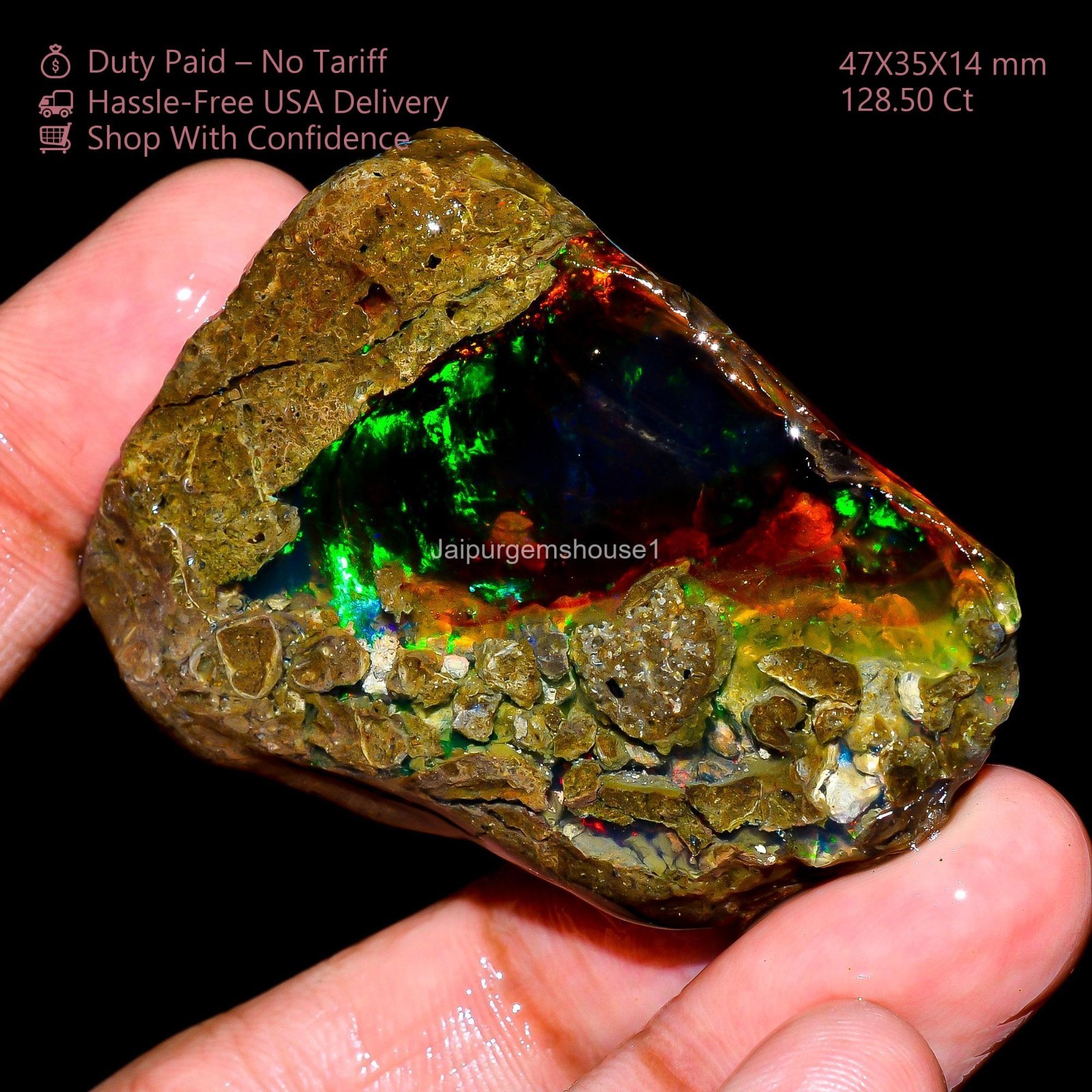 128.50 Cts Natural Ethiopian Welo Fire Oil Opal Handcrafted Rough 47X35X14 mm