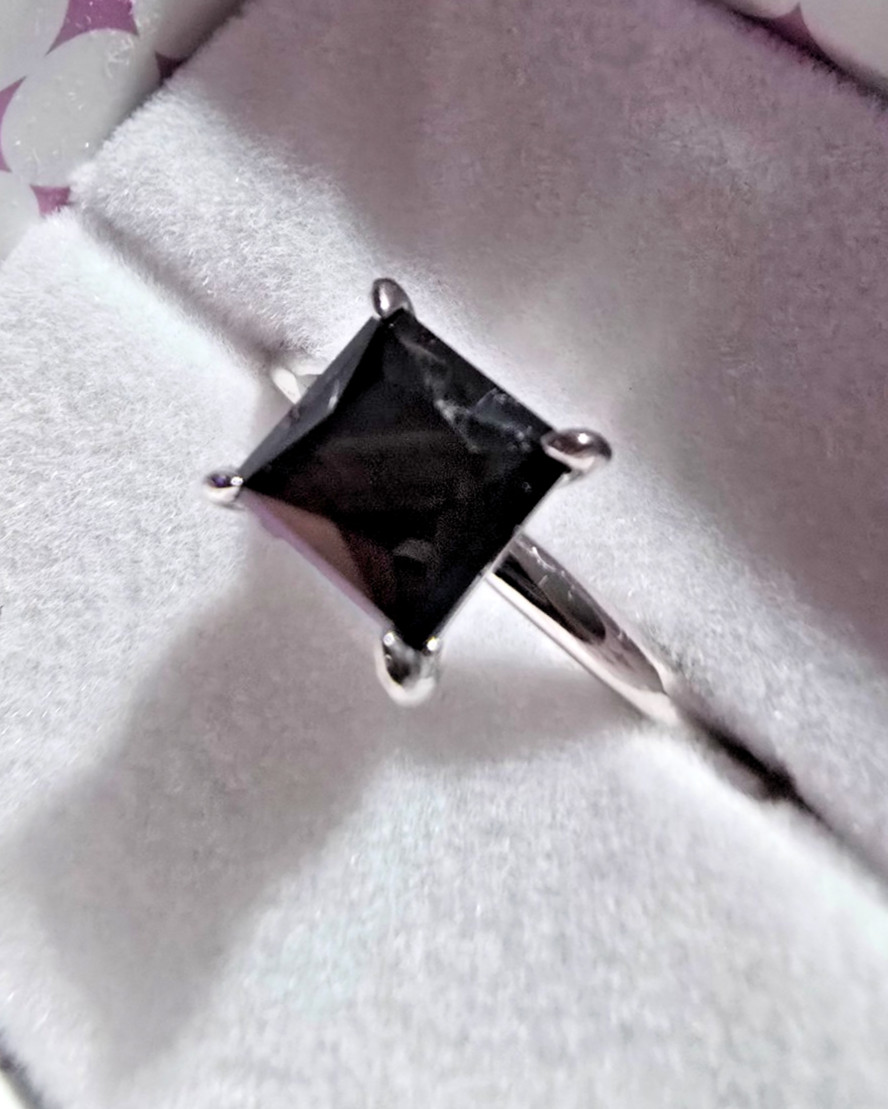 Ryze 925 Sterling Silver Modern Muse Black Onyx CZ Princess Solitaire Ring Sz 9