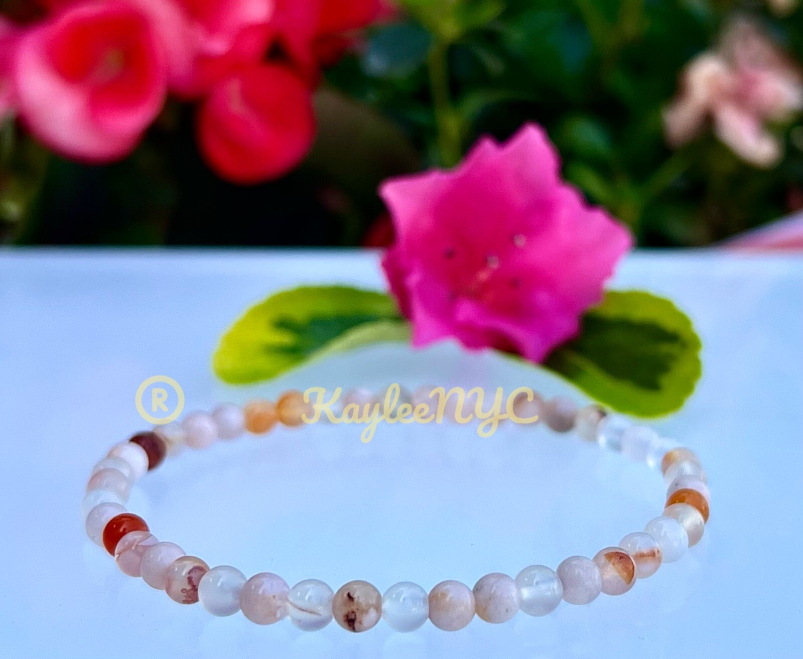 Wholesale Lot 6 Pcs Natural Flower Agate 4mm 7.5” Crystal Stretch Bracelet