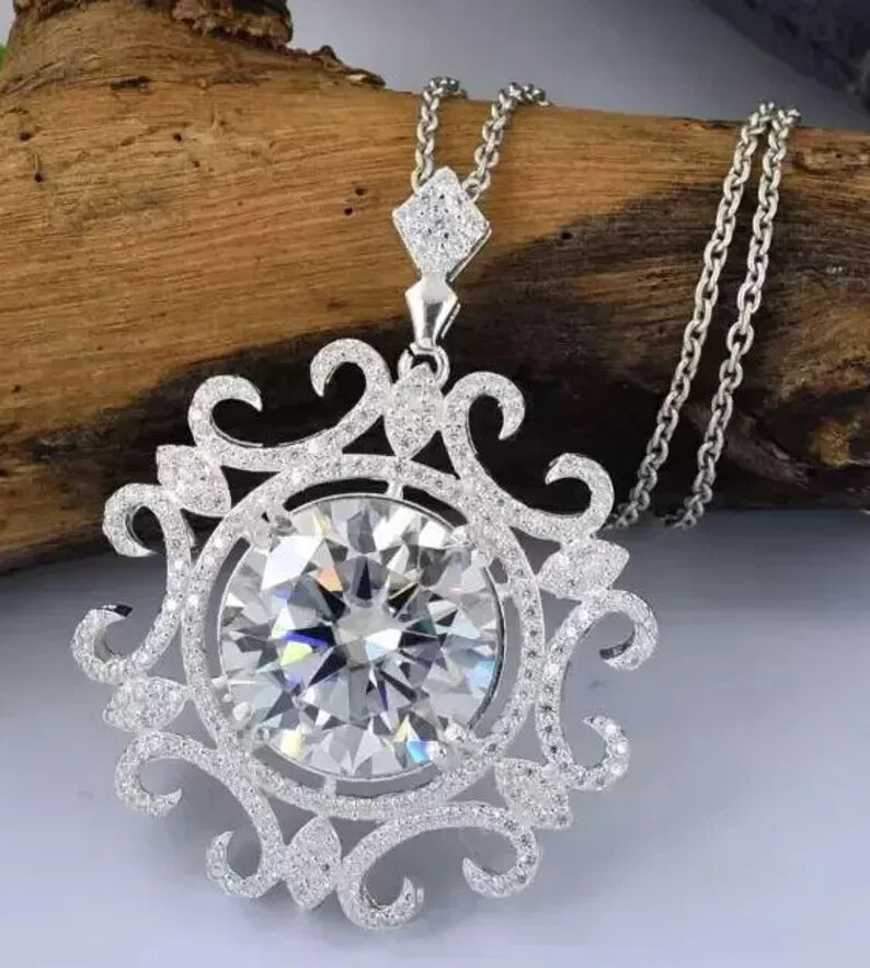 2.30Ctw Round Cut Moissanite Designer Women’s Pendant 14K White Gold Plated