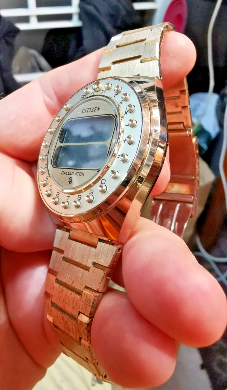 Citizen 59-2021 pinkish/reddish gold calculator round wathc from 1977, works