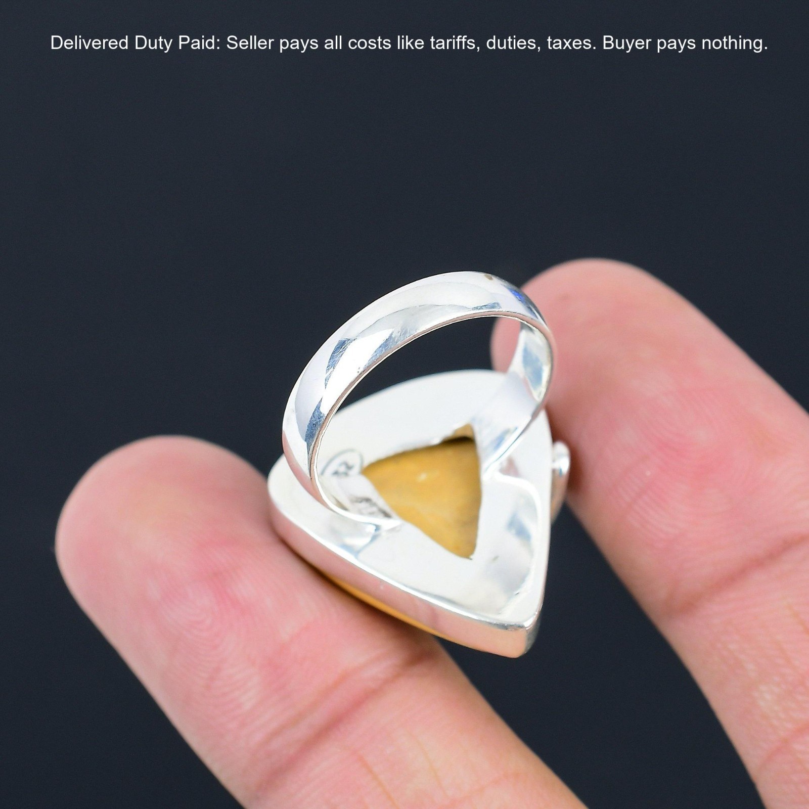 925 Sterling Silver Trillion Maligano Jasper Stone Not Applicable Promise Ring