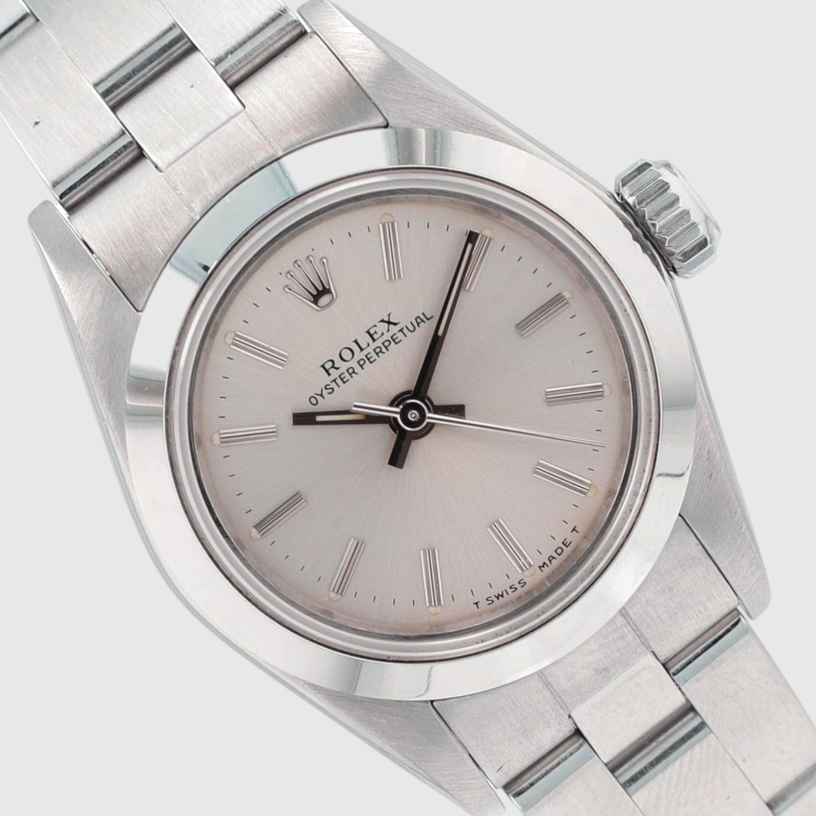 Rolex Oyster Perpetual 67180 25mm Silver Index Steel Automatic Watch Box Paper