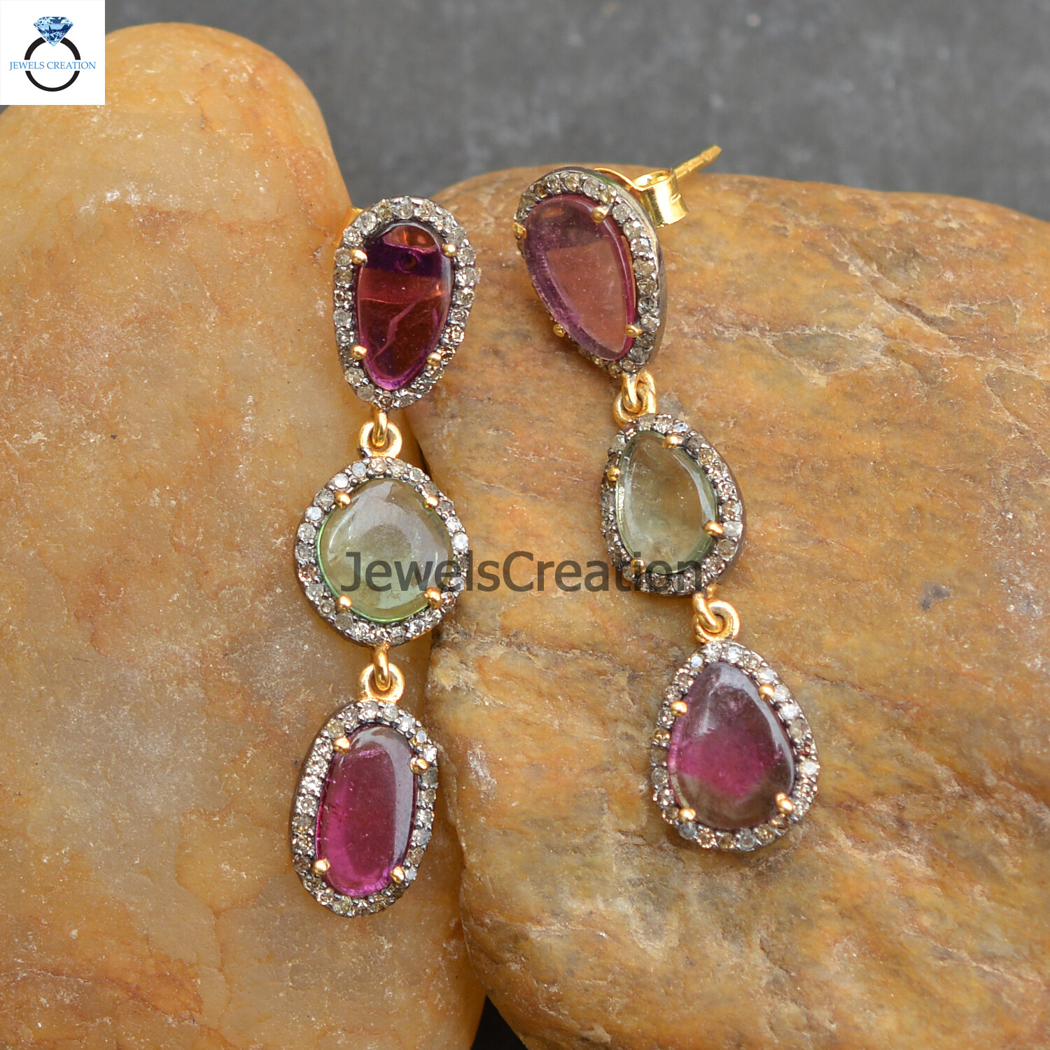 Multi Tourmaline Earrings 925 Silver Diamond Jewelry Handmade Gemstone Earrings