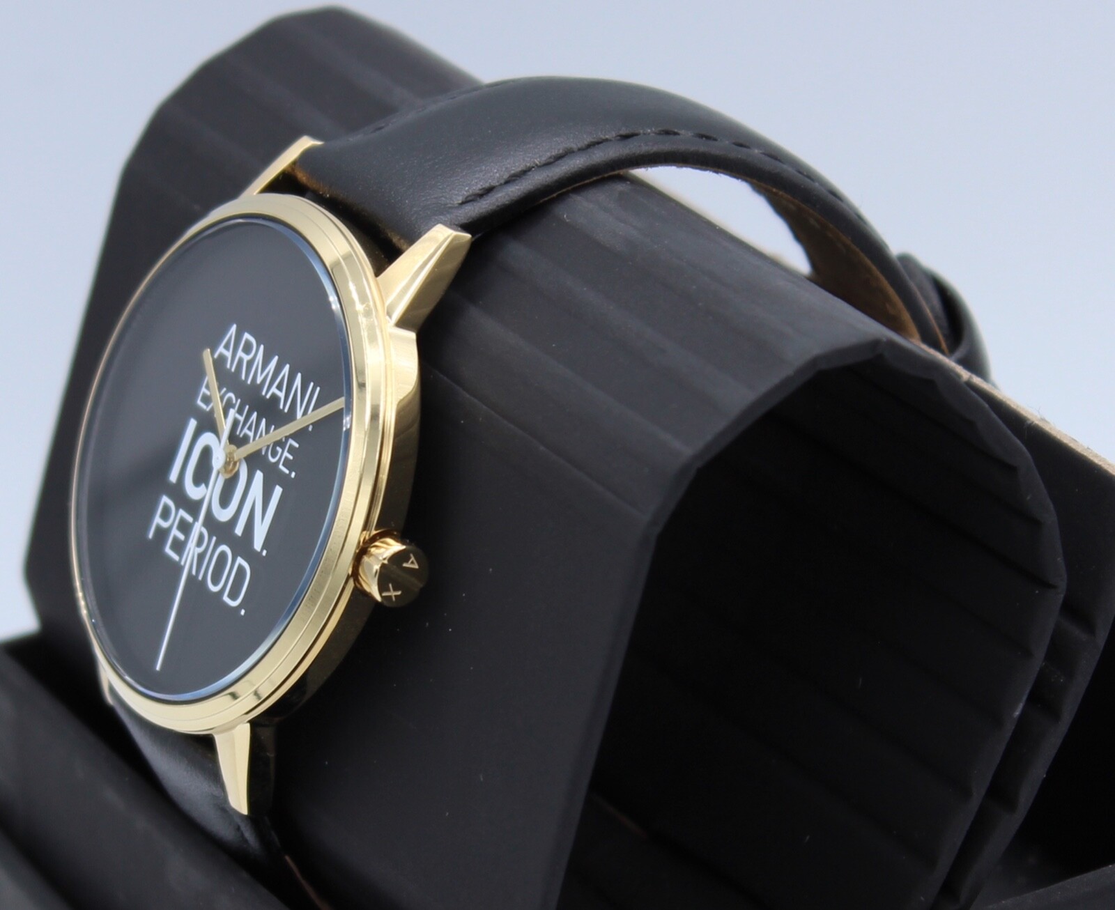 NEW AUTHENTIC ARMANI EXCHANGE CAYDE ICON GOLD BLACK LEATHER MEN’S AX2741 WATCH