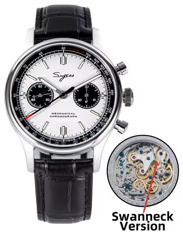 Sugess Men’s 40mm Chronograph Wristwatch 1963 Panda V3 Watch ST1901 Swan Neck