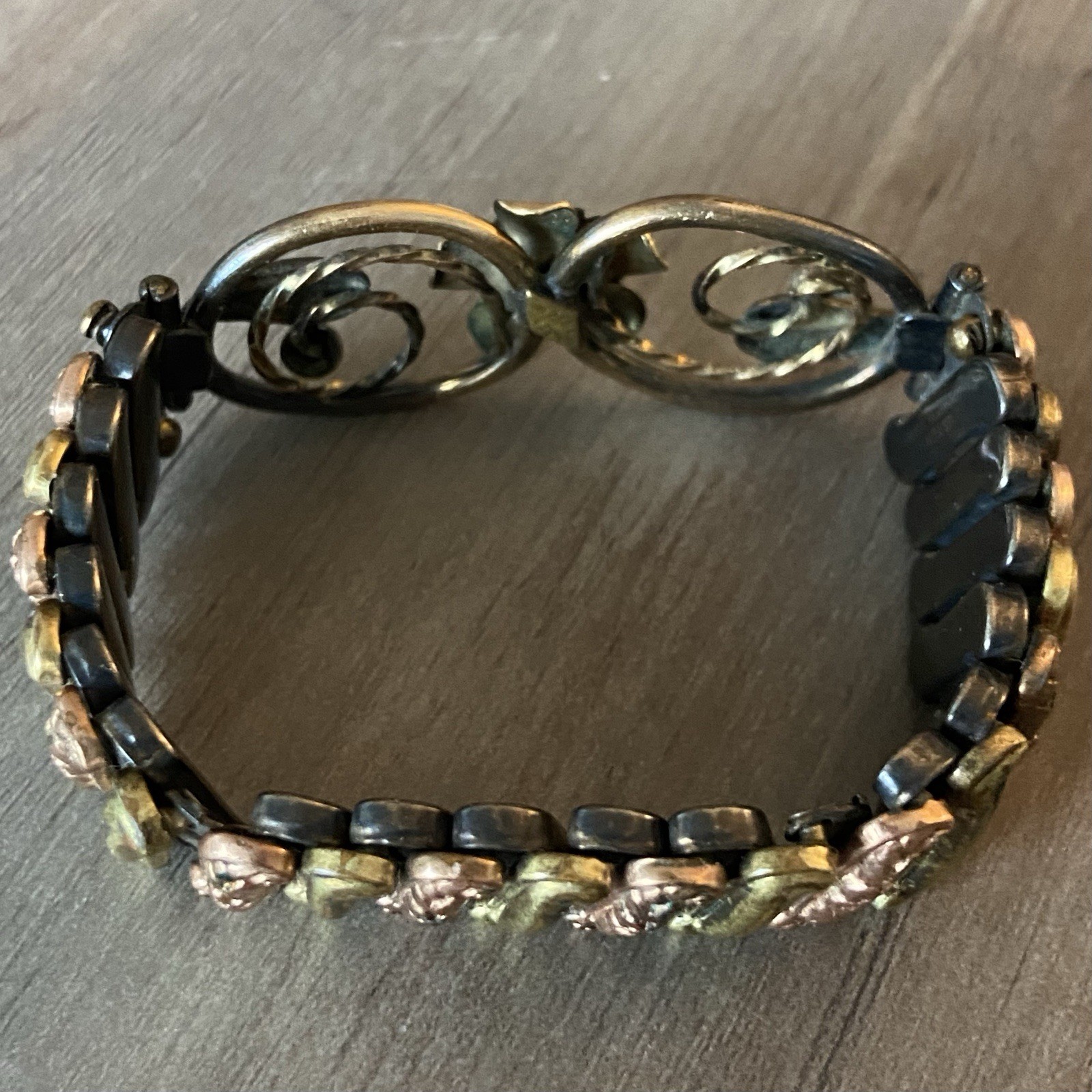 Vintage Lustern Bracelet 12K Gold Filled on Sterling w/Blue Gem Floral Accent