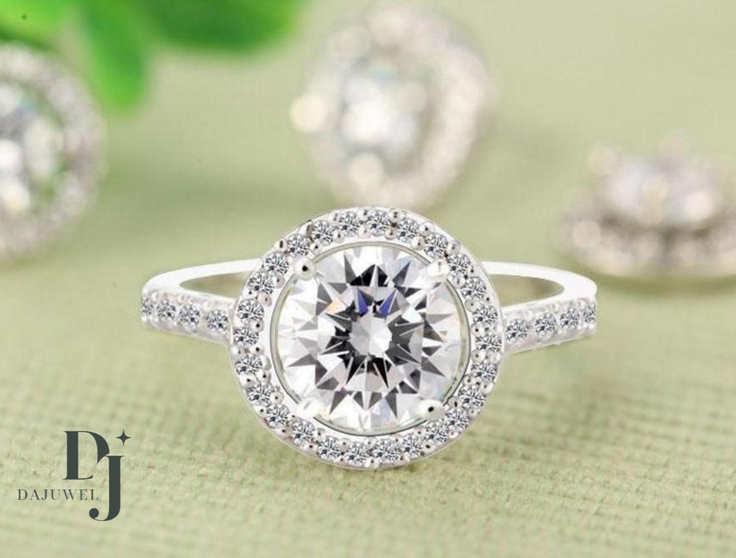 Moissanite Halo Engagement Ring Solid 14K White Gold 2.50 CT Round Cut for Women