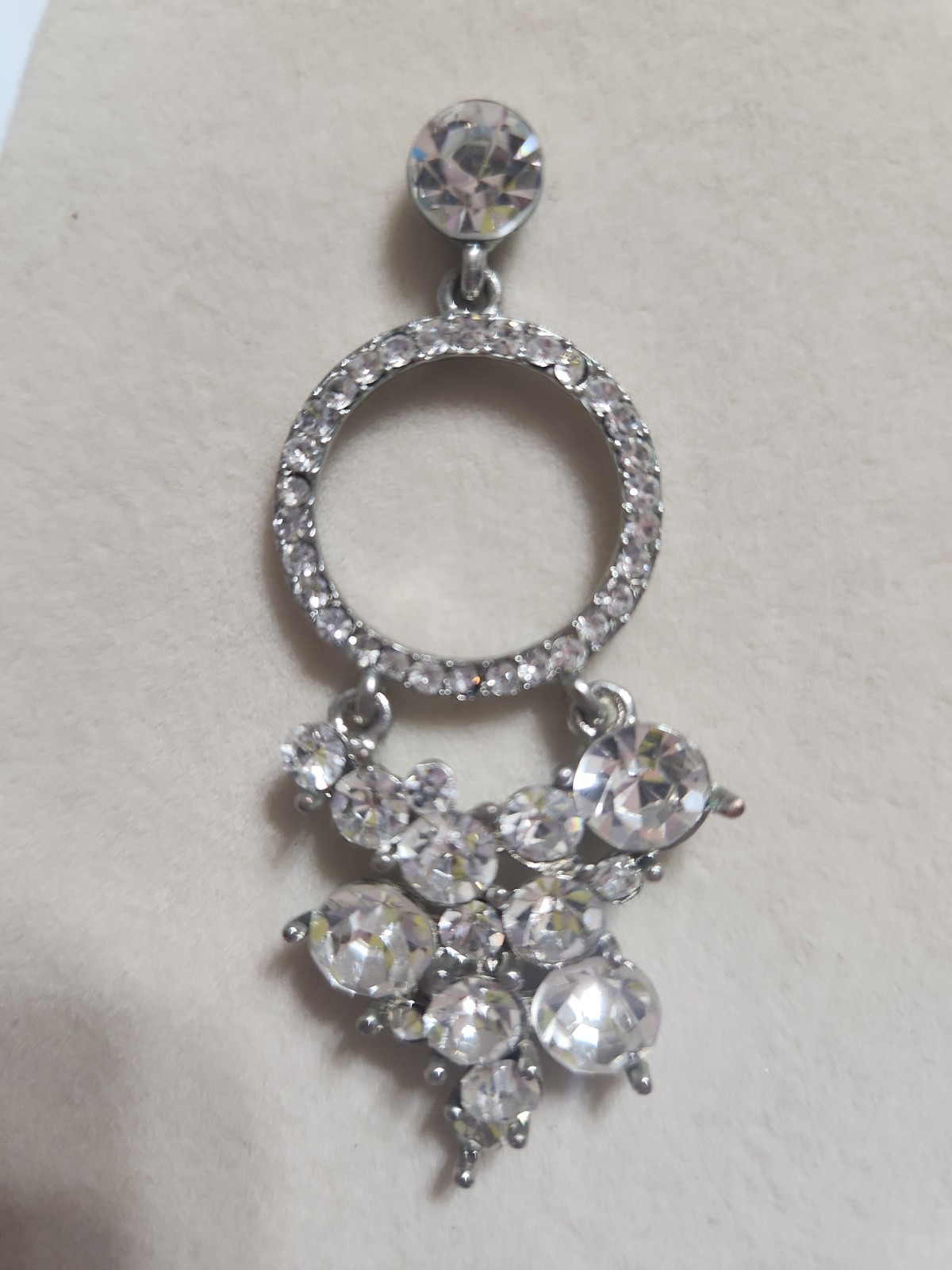 Silvertone Rhinestone Earrings 2 1/2 Inches Long