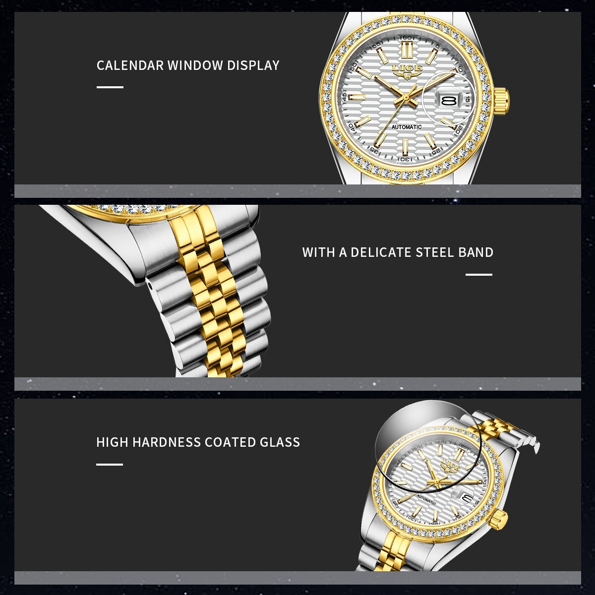 LIGE Men Watch Automatic Mechanical Date Waterproof Stainless Steel Wristwatch