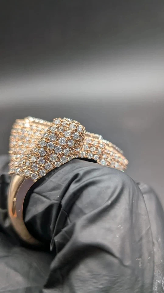 Custom Iced Out 2X Round Lab Created Diamond Number Ring 14K Rose Gold Plated