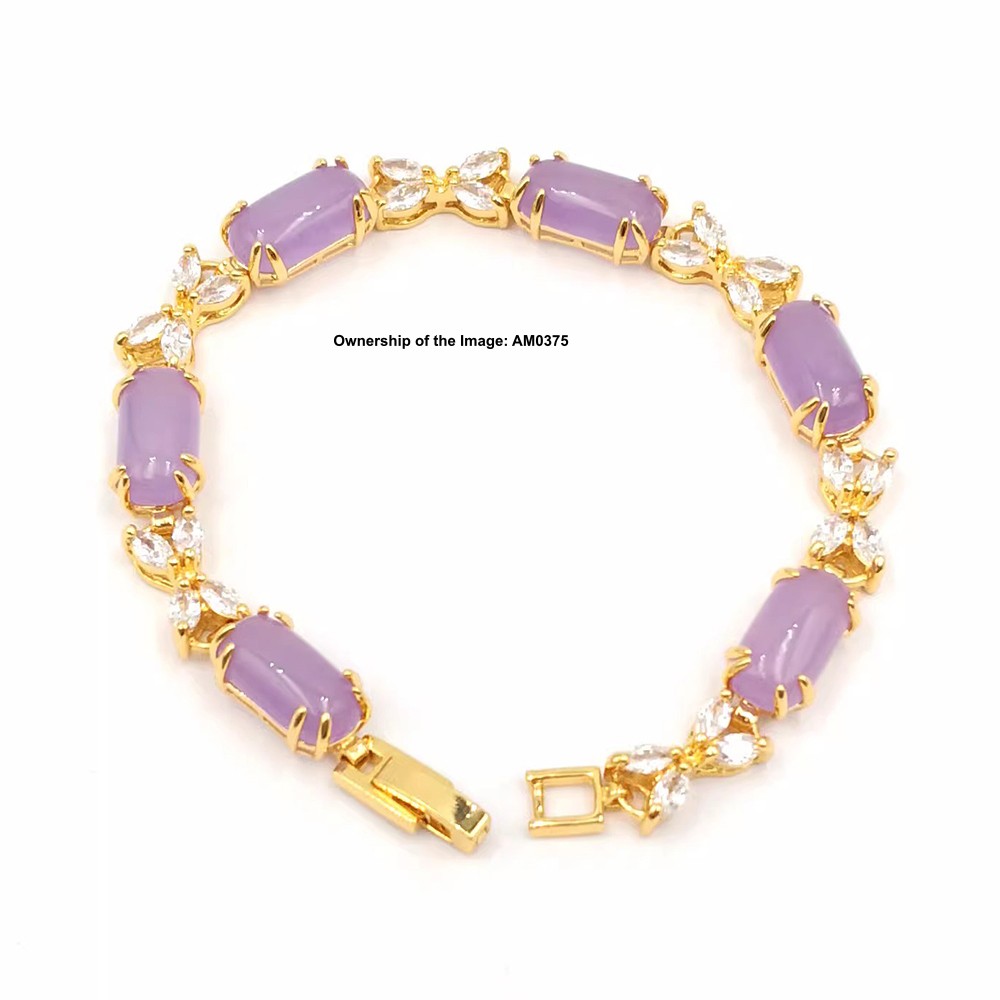 NEW Bracelet Heating Jade Yellow Plated Oval Purple Jade Bracelet Women 7.48INCH