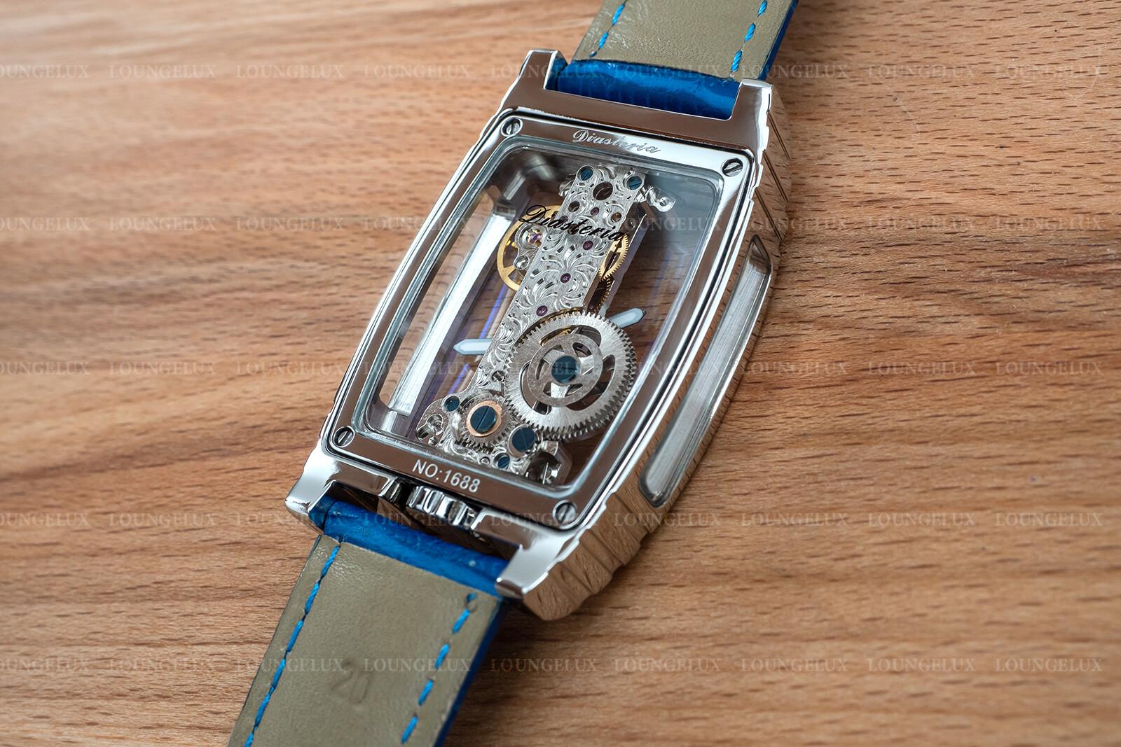 Mens Silver Bridge Manual Mechanical Watch – Blue Leather Strap Gift