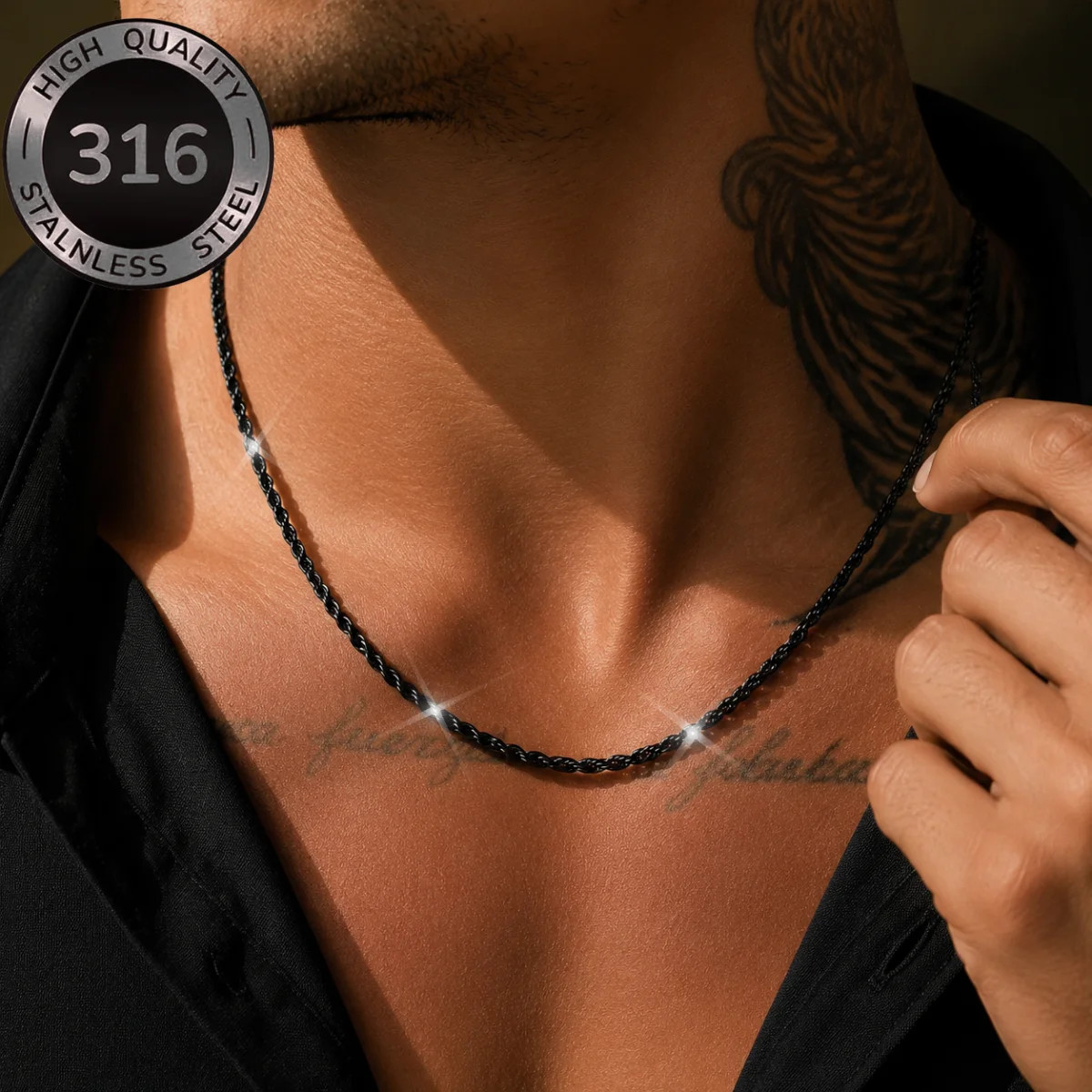 2mm Rope Chain Necklaces for Men Women Black Twisted Sigapore Links Choker Basic