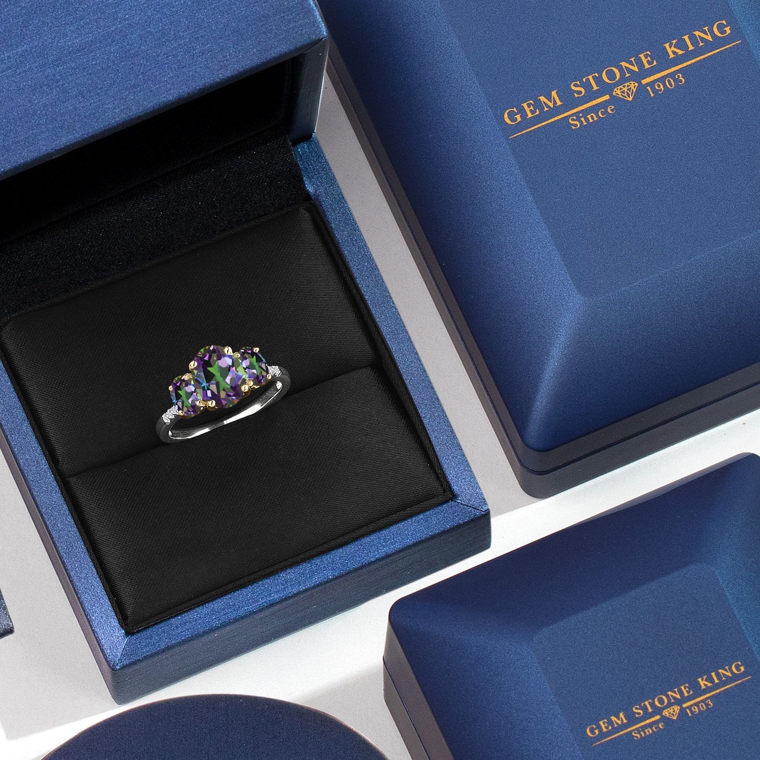925 Silver and 10K Yellow Gold Green Mystic Topaz and Lab Grown Diamond