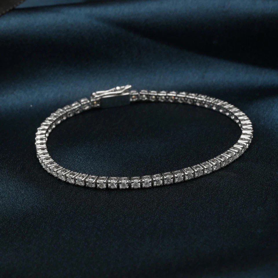 Round Natural Diamond Tennis Bracelet 14k White Gold Special Gift For Daughter
