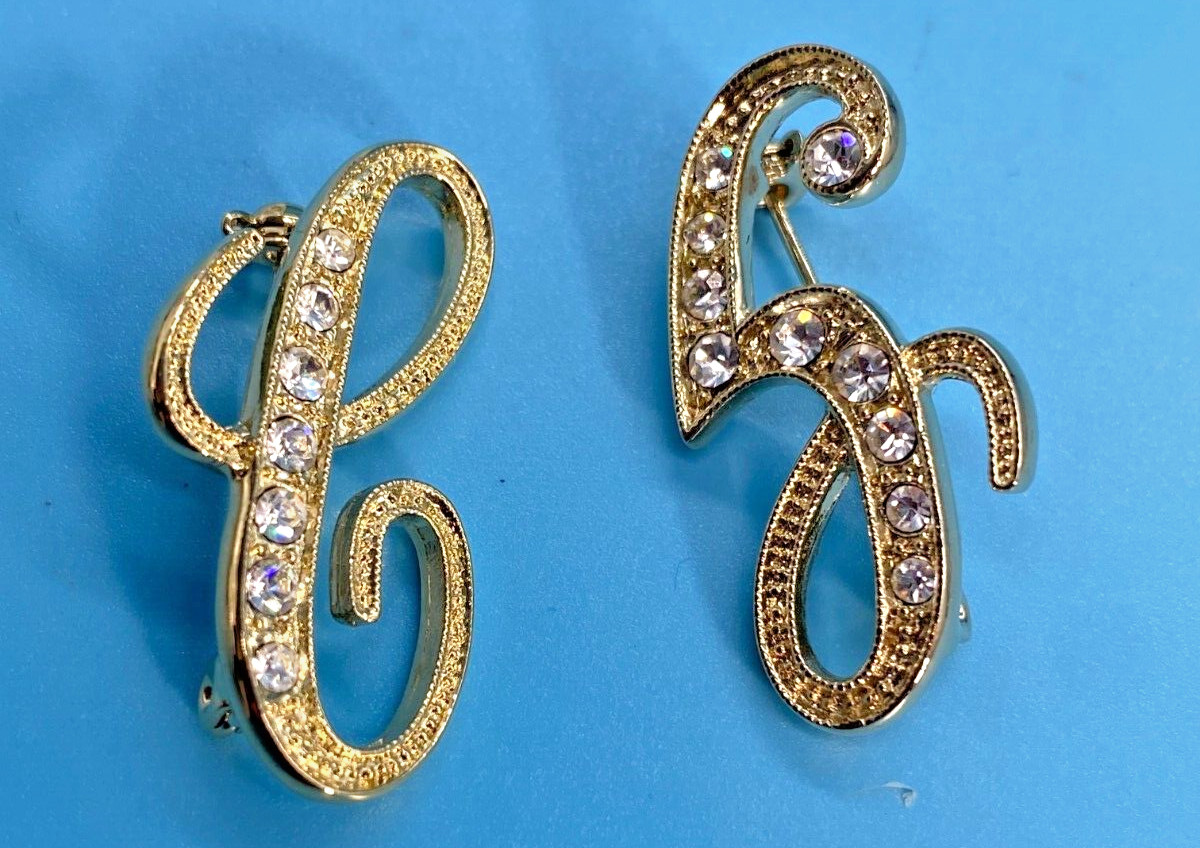 Roman Inc Gold-Tone Initials “C & G” Round Clear Crystals New-Old Stock Vintage