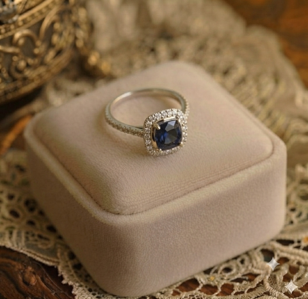 2.04 Ct Cushion Cut Natural Sapphire Diamond Wedding Ring 14K Solid Yellow Gold