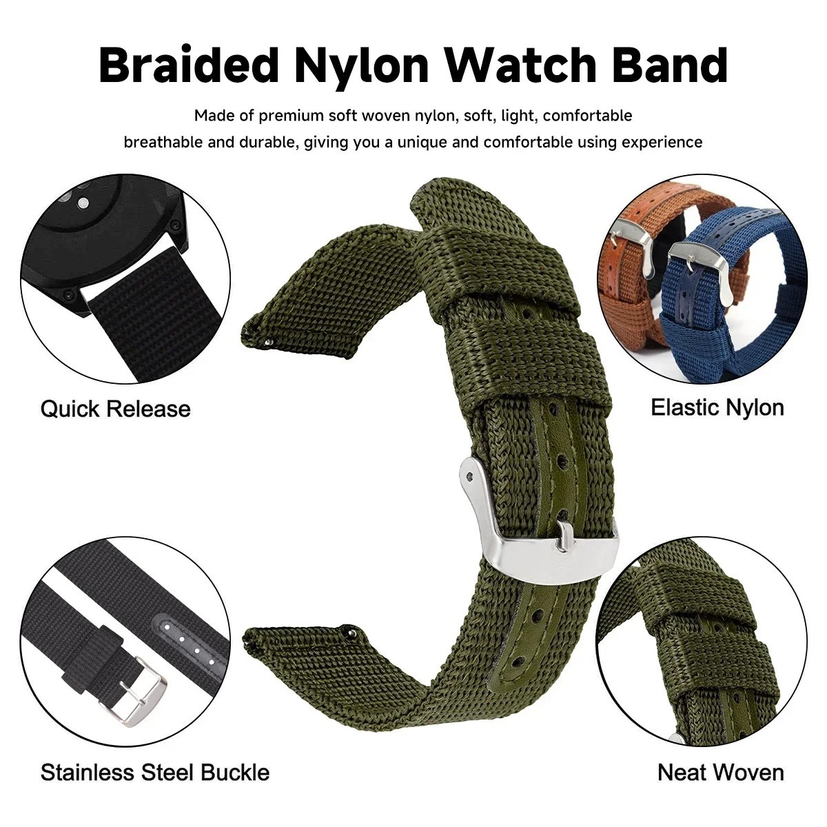 18mm 20mm 22mm 24mm Military Canvas Nylon Wrist Watch Band Strap Bracelet Sport
