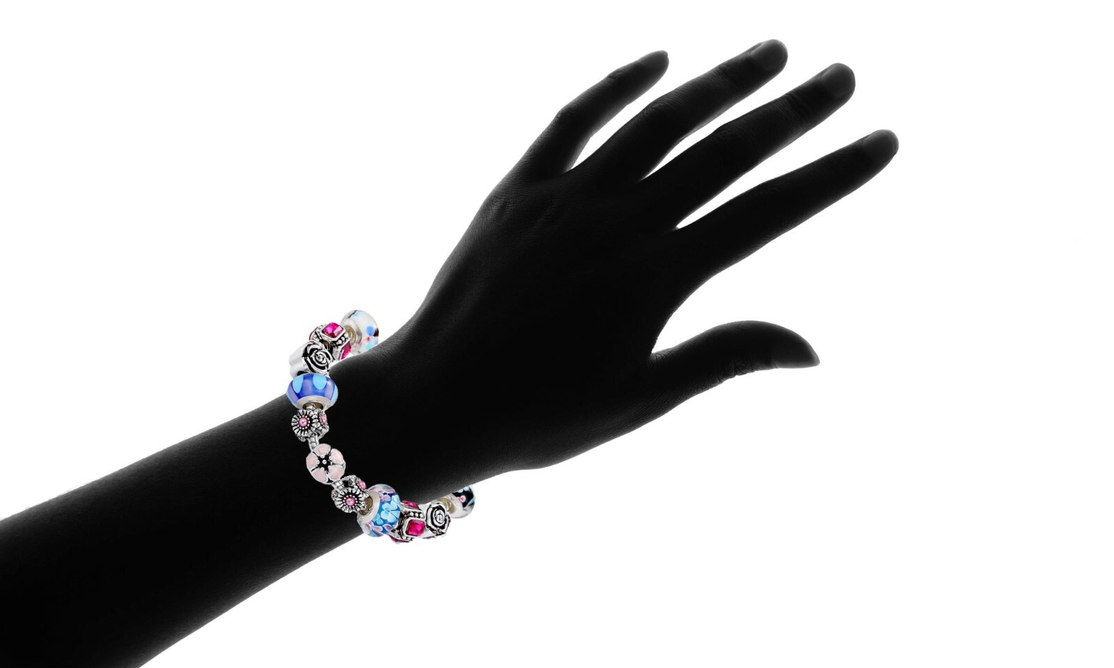 18K White Gold Plated Flower Crystal CZ Charm Bracelet Made with Swarovski