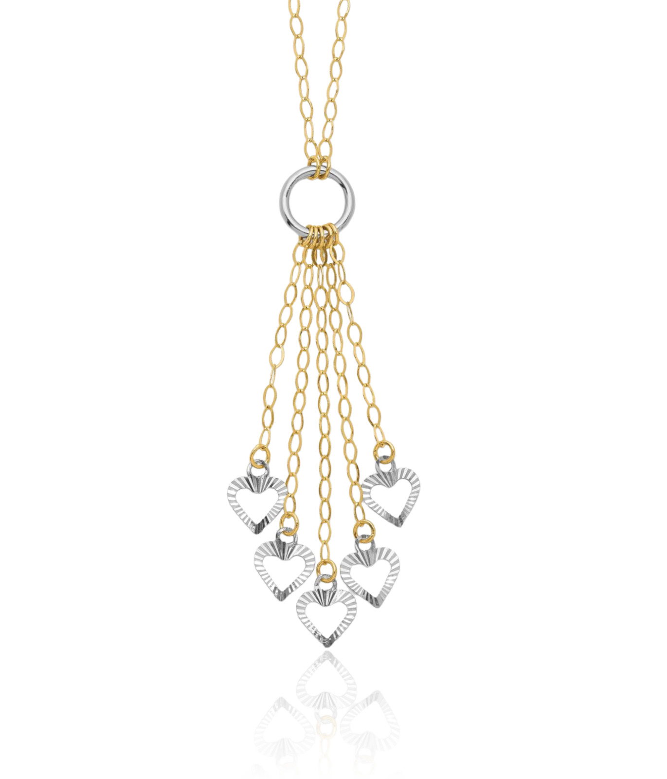 14K Solid Two Tone Gold Small Heart Drop Pendant Necklace 16mm 5/8 inch Polished