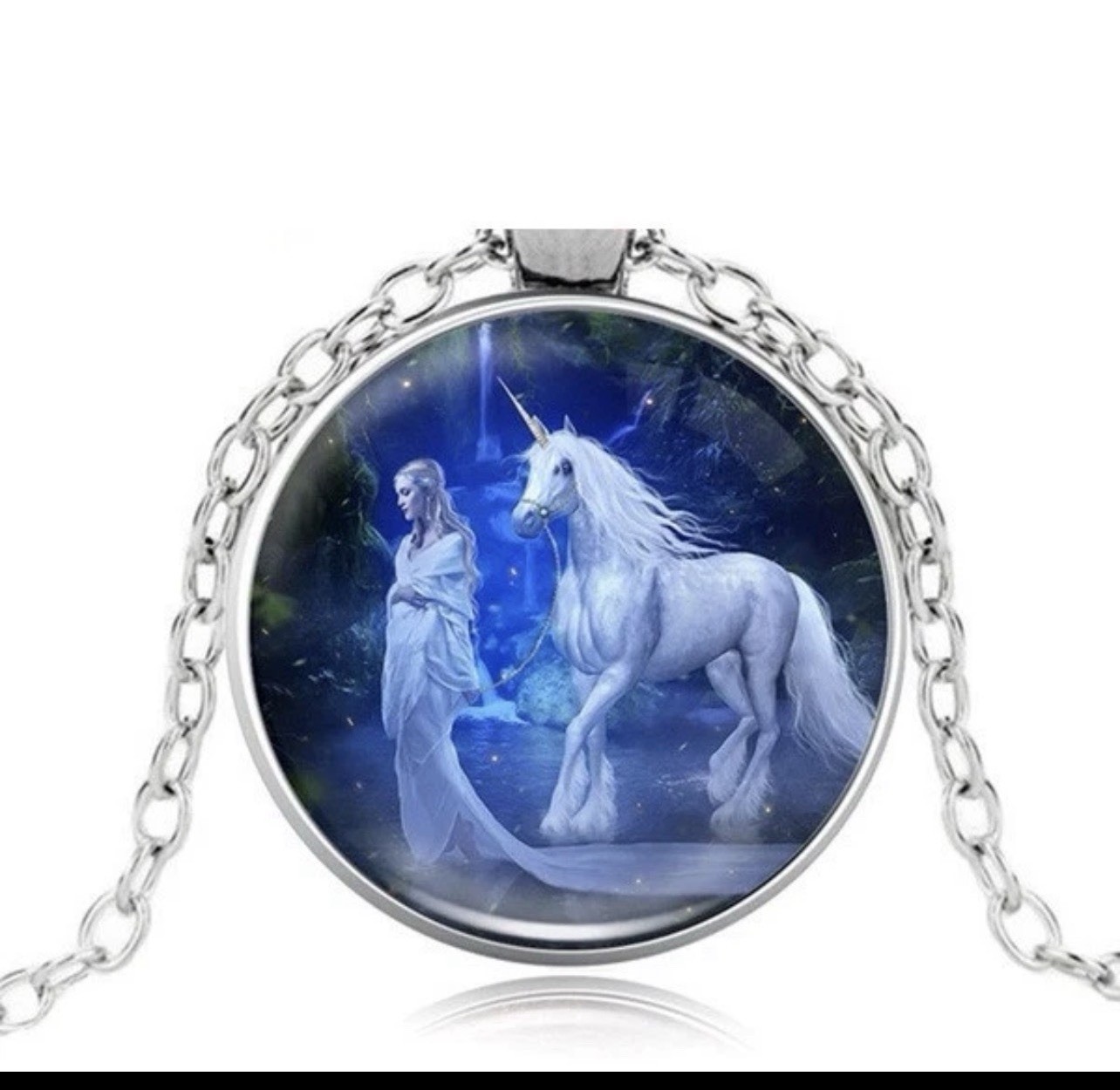 UNICORN & Fairy FANTASY Pendant Silver Necklace 20″ USA 🇺🇸 FAST SHIPPING
