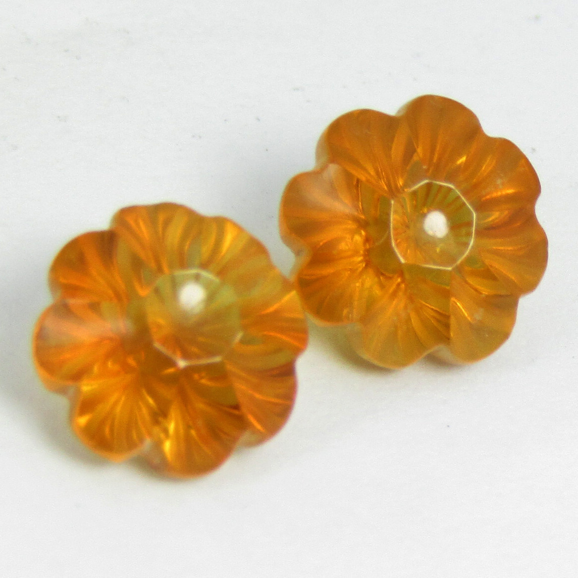 5.03Cts Winsome Natural Citrine Carving 8.6mm Flower Shape Matching Pair Gems